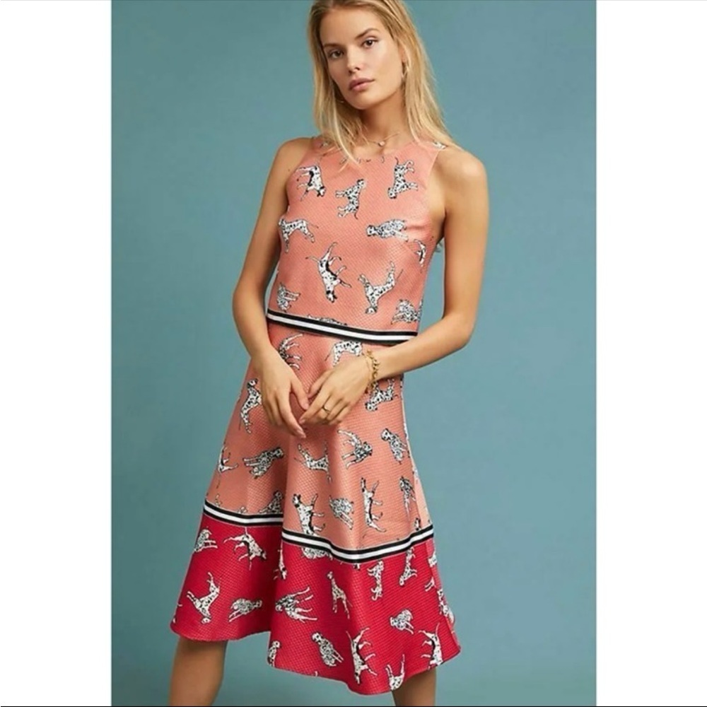 NWT Anthropologie Hutch Dogs Sporty Dalmatian A-line Colorblock Midi Skirt 2 - Picture 5 of 11